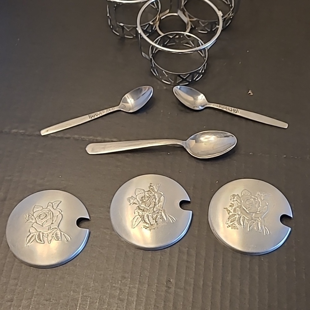 VINTAGE Silver Condiment Set with Spoons - Picture 4 of 10